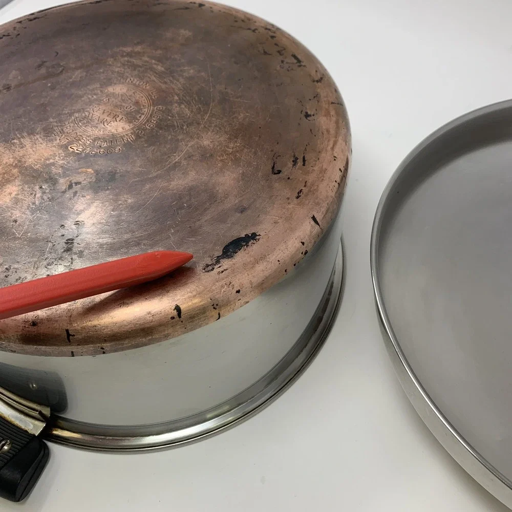 Pre 1968 Revere Ware 1801 Copper Bottom 6 Quart Stock Pot/ Dutch Oven w Dome Lid